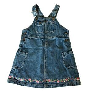 Carters Girls Size 3T Blue Denim Floral Embroidered Denim Jean Dress Jumper Y2K